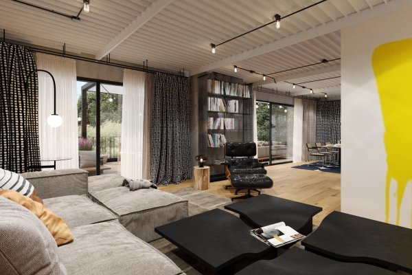 industriální obývací pokoj