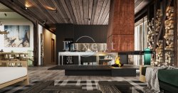 obývací pokoj s krbem