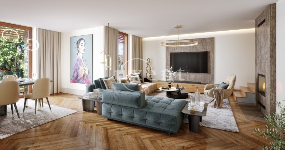 Prodej mezonetového bytu 4+kk s terasou a zahradou, Rezidence Pod Rybníčkem, Praha 6 - Suchdol