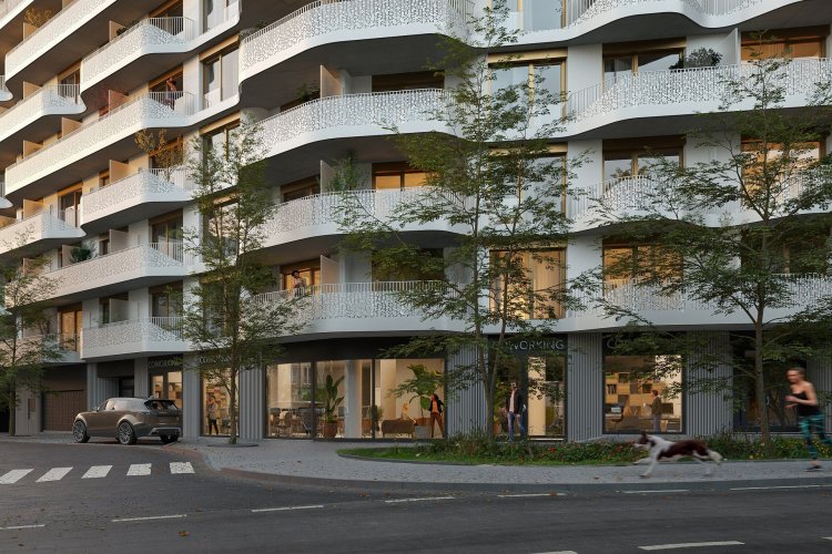 Prodej komerční jednotky, 126,3 m², v developerském projektu NEAR living, Praha 8 – Palmovka